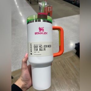White neon Stanley 40 oz tumblr cup